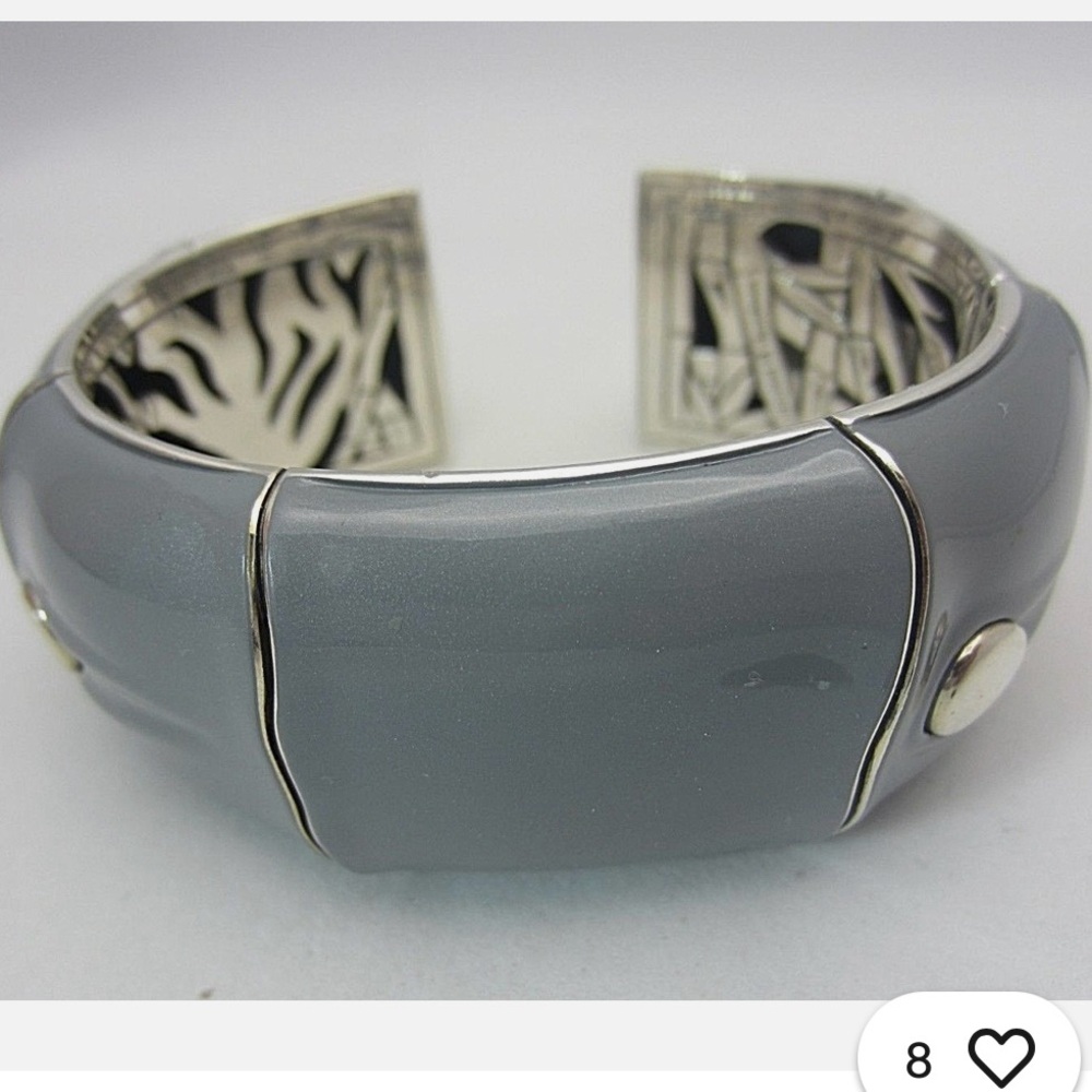 John Hardy Gray Enamel Sterling Silver Kick Cuff Bangle Bracelet